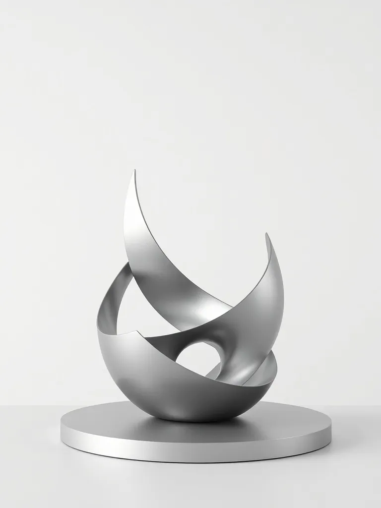 Abstract geometric sculpture, minimalistic, silver and gray