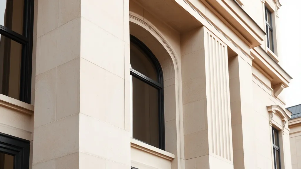 Minimalist architectural detail of a bank building in Budape